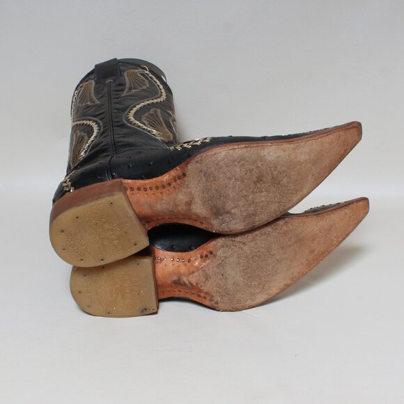 El General 1901 Mens Sz 8.5 Ostrich Embossed Black Leather Cowboy Western Boots - Picture 7 of 11